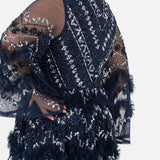 Maya Navy Fully Embellished Maxi Dress With Frill Detail