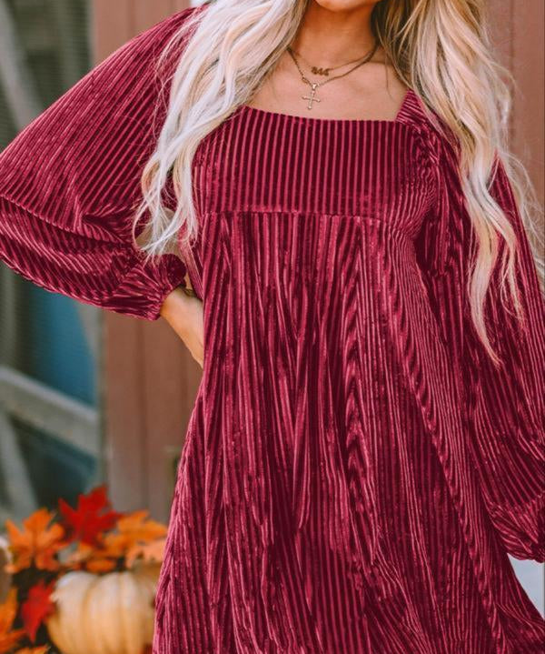 OLIVERA™ - Chic Bishop Long Sleeve A-Line Dress with Square Neck