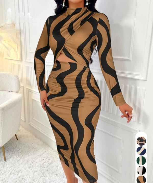 ARA™ - Colorblock Print Cut-Out Bodycon Dress for Spring & Fall