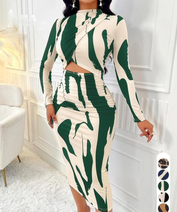 ARA™ - Colorblock Print Cut-Out Bodycon Dress for Spring & Fall